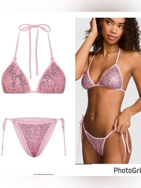 VS PINK SEQUIN BIKINI SET XXL NWT